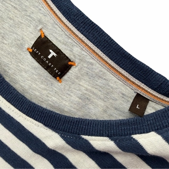 Left Coast Tee Men’s White/Navy Striped Cotton Short Sleeve Crew Neck Tee Large - Picture 4 of 7
